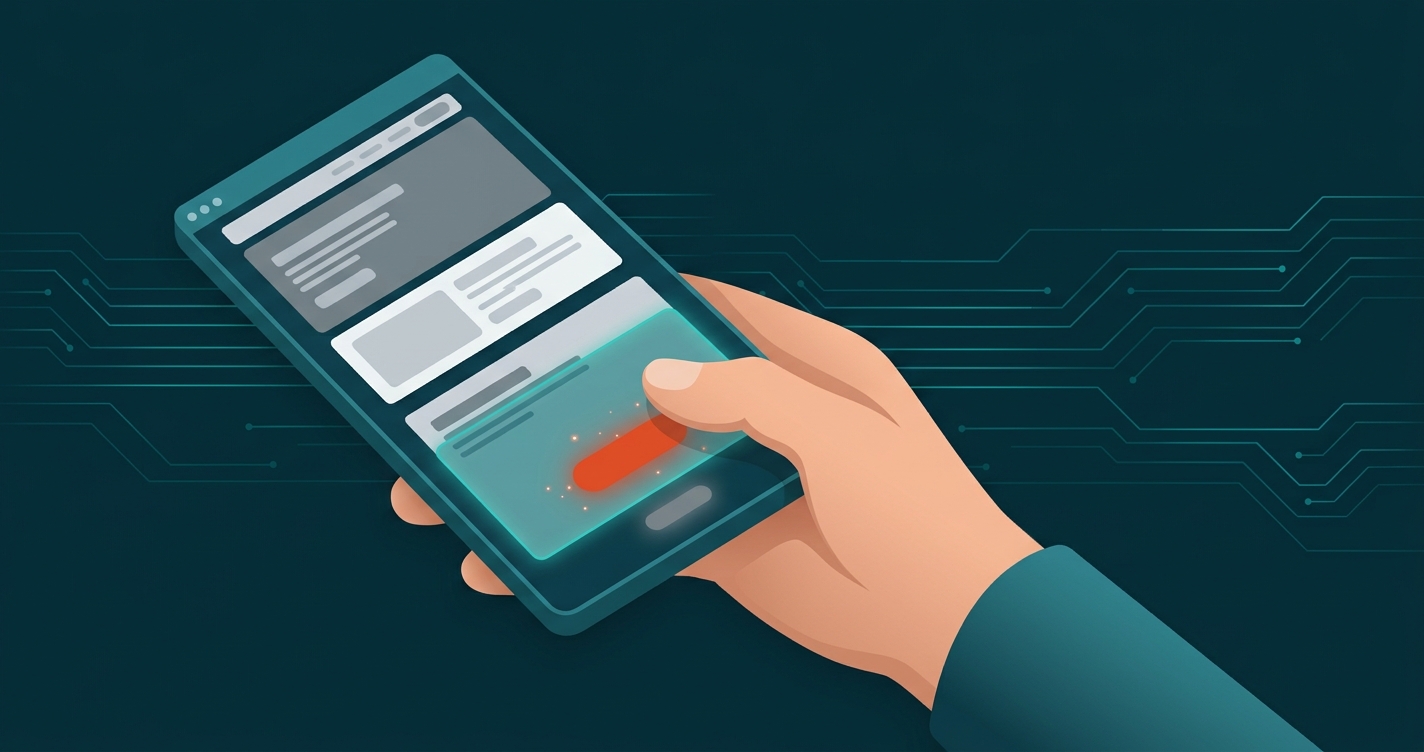 Smartphone-Bildschirm mit markierter Daumenzone und einem darin platzierten Call-to-Action-Button